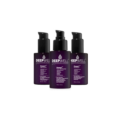 Three Power8 products - Day Serum, Night Serum, and Face Moisturizer
